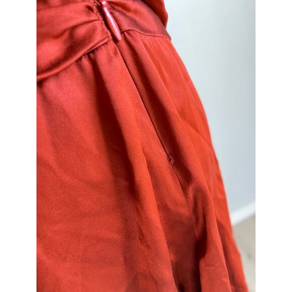 Vintage Y2K Cache Silk Ruched Dress 4 Burnt Orange Rust Asymmetric Fairy Halter - Picture 9 of 16